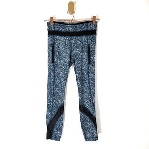 Lululemon blue multicolor speckled mesh zipper pocket leggings size 4